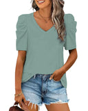 Azura Exchange Puff Sleeve V-Neck T-Shirt - M
