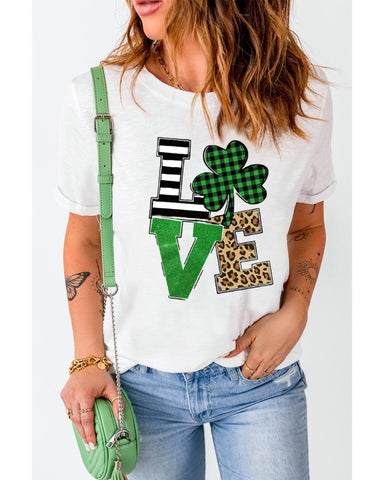 Azura Exchange Graphic Print T-Shirt with Clover Glitter Detail - XL