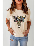 Azura Exchange Leopard Cow Skull Graphic Print T-Shirt - S