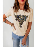 Azura Exchange Leopard Cow Skull Graphic Print T-Shirt - S
