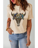 Azura Exchange Leopard Cow Skull Graphic Print T-Shirt - XL
