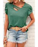 Azura Exchange V Neck Overlap Short Sleeve Top - M