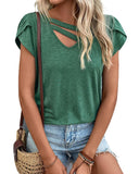 Azura Exchange V Neck Overlap Short Sleeve Top - M