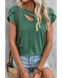 Azura Exchange V Neck Overlap Short Sleeve Top - M