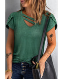 Azura Exchange V Neck Overlap Short Sleeve Top - M