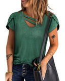 Azura Exchange V Neck Overlap Short Sleeve Top - M