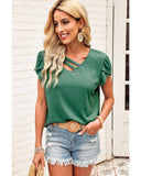 Azura Exchange V Neck Overlap Short Sleeve Top - M