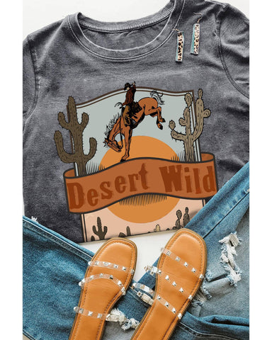 Azura Exchange Wild Cowboy Cactus Print Graphic Tee - L