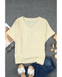 Azura Exchange Beige Textured Pocket Split V Neck Top - 4X