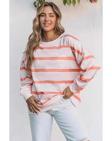 Azura Exchange Drop Shoulder Pullover Sweatshirt with Striped Pattern - S