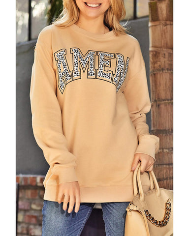 Azura Exchange Leopard Letter Print Oversized Pullover Sweatshirt - S