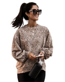 Azura Exchange Leopard Print Crew Neck Sweatshirt - M