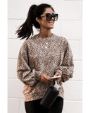Azura Exchange Leopard Print Crew Neck Sweatshirt - M