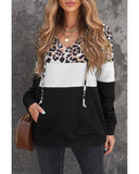 Azura Exchange Leopard Splicing Kangaroo Pocket Hoodie - M