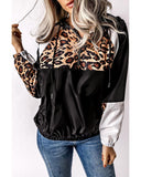 Azura Exchange Contrast Stitching Hoodie with Leopard Print - M
