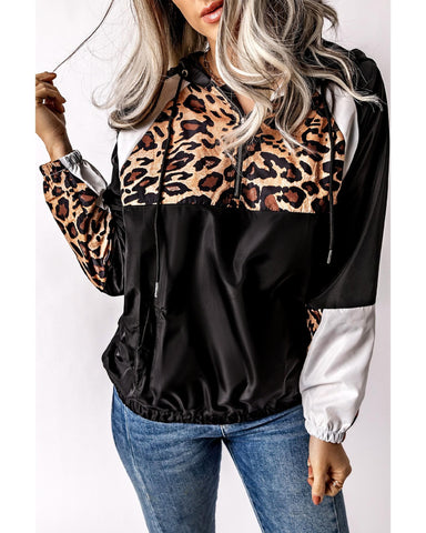 Azura Exchange Contrast Stitching Hoodie with Leopard Print - M