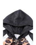 Azura Exchange Contrast Stitching Hoodie with Leopard Print - M
