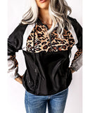 Azura Exchange Contrast Stitching Hoodie with Leopard Print - M