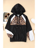 Azura Exchange Contrast Stitching Hoodie with Leopard Print - M