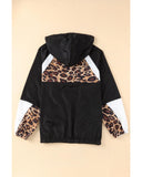 Azura Exchange Contrast Stitching Hoodie with Leopard Print - M