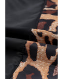 Azura Exchange Contrast Stitching Hoodie with Leopard Print - M