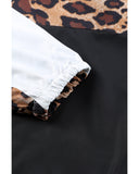 Azura Exchange Contrast Stitching Hoodie with Leopard Print - M