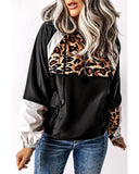 Azura Exchange Contrast Stitching Hoodie with Leopard Print - M