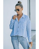 Azura Exchange Swiss Dot Buttoned Pocket Long Sleeve Shirt in 100% Polyester - 2XL