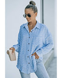 Azura Exchange Swiss Dot Buttoned Pocket Long Sleeve Shirt in 100% Polyester - M