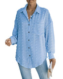 Azura Exchange Swiss Dot Buttoned Pocket Long Sleeve Shirt in 100% Polyester - M