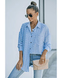 Azura Exchange Swiss Dot Buttoned Pocket Long Sleeve Shirt in 100% Polyester - M