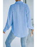 Azura Exchange Swiss Dot Buttoned Pocket Long Sleeve Shirt in 100% Polyester - M