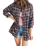 Azura Exchange Long Sleeve Plaid Shirt with Pocket Buttons - S