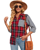 Azura Exchange Plaid Splicing Hit Color Pockets Long Sleeve Shirt - XL