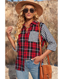 Azura Exchange Plaid Splicing Hit Color Pockets Long Sleeve Shirt - XL