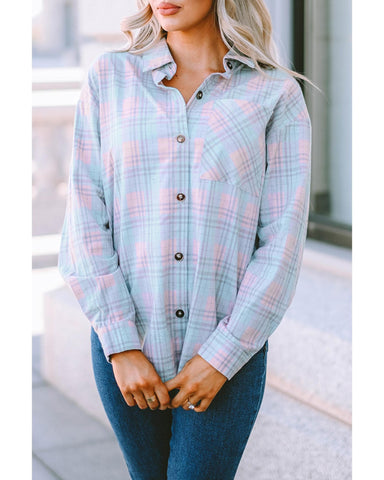 Azura Exchange Plaid Pattern Long Sleeve Shirt with Collared Neckline - 2XL