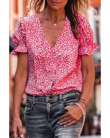 Azura Exchange Buttoned Ruffle Sleeve Shirt - M