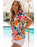 Azura Exchange Floral Print Ruffle Trim Puff Sleeve Shirt - XL