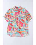 Azura Exchange Abstract Geometry Print Half Puff Sleeve Shirt - S