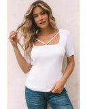 Azura Exchange Ribbed Knit Square Neck Short Sleeve Top - M