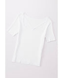 Azura Exchange Ribbed Knit Square Neck Short Sleeve Top - M