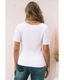 Azura Exchange Ribbed Knit Square Neck Short Sleeve Top - M