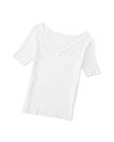 Azura Exchange Ribbed Knit Square Neck Short Sleeve Top - M