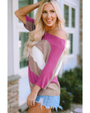 Azura Exchange Half Sleeve Contrast Stripe Knit Sweater - L