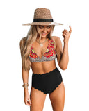 Azura Exchange High Waist Floral Leopard Bikini - XL