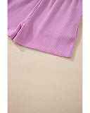 Phalaenopsis Corded Knit Long Sleeve Top and High Waist Shorts Set - S