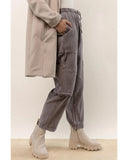 Gray Acid Wash Multi Pocket Drawstring Waist Pants - L