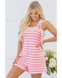 Pink Stripe Knotted Strap Patched Pocket Romper - M