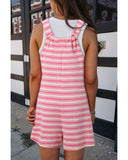 Pink Stripe Knotted Strap Patched Pocket Romper - M