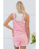 Pink Stripe Knotted Strap Patched Pocket Romper - S